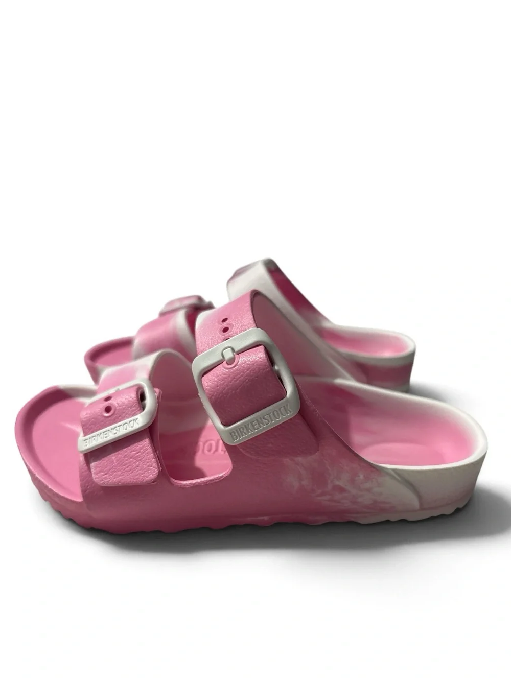 Birkenstock Kids Pink and White Two-Tone Slide Sandals